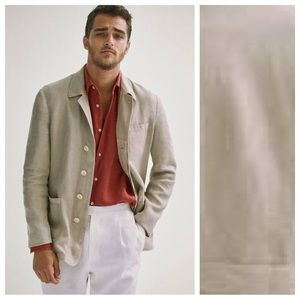 Massimo Dutti Beige Linen Blazer with Rust Shirt Styling